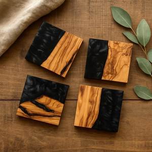 Rustic <b>Raw</b> Wood Resin Coasters Set Round Non-Slip Table Mats Modern Design Eco-Friendly Reusable Pads for Home Decor Coaster - Product Image 4