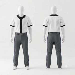 Uniforme de Béisbol Personalizado para Hombre, Jersey Blanco con Rayas, Ribete Negro, Pantalones Grises, Cinturón Negro, Conjunto de Ropa Deportiva Profesional - Product Image 1