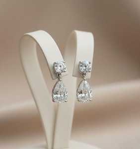 Pear Cut Bezel Setting Moissanite Drop <b>Earrings</b> 925 Sterling <b>Silver</b> 14K Gold Plated Dainty Bridal <b>Dangle</b> Wedding Party Jewelry - Product Image 2