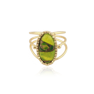 Anillo abierto de tres capas chapado en oro de 18k con turquesa verde peridoto Mohave y piedras preciosas para mujer, regalo para ella. - Product Image 1