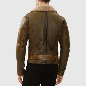 เสื้อแจ็คเก็ตบอมเบอร์หนังแท้สีน้ำตาลบุขนแกะสำหรับผู้ชาย รุ่น B3 Aviator - Product Image 2