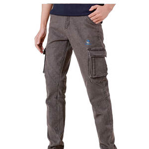 กางเกงยีนส์คาร์โก้ผู้ชาย หลายกระเป๋า ผ้าฝ้าย ทรงตรง กางเกงยีนส์เดนิม เย็บทนทาน ผ้าฝ้ายเดนิม - Product Image 3
