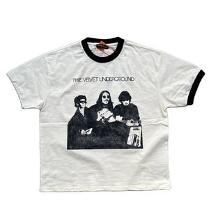 Camiseta de Verano de Alta Calidad, Color Beige Blanco, con Temática de Banda de Rock, Conmemorativa, Tejida, 100% Algodón Orgánico, Retro, de Corte Cuadrado y Manga Corta - Product Image 1