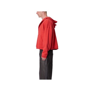 Sweat-shirt à capuche zippé surdimensionné pour homme, rouge uni, en molleton de coton, décontracté, coupe classique, tricoté, pour l'automne - Product Image 3