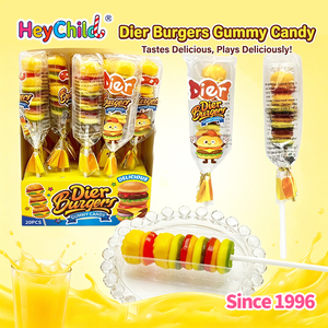 Bonbons en gros personnalisés sous marque privée, nouvelles sucettes gélifiées en forme de burger, saveur fruitée riche, douces et moelleuses, en boîte, appréciées des enfants, collations quotidiennes, OEM/ODM - Product Image 3