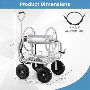 Carrello Avvolgitubo da Giardino Rinforzato da 15m/7,5m con Ruote Pneumatiche da 10 Pollici e Cesto Portaoggetti con Raccordo in Ottone di Grande Capacità - Product Image 4