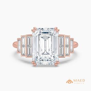 Anillo de Compromiso de Lujo de Oro Rosa de 14K con Moissanita de Corte Esmeralda, Joyería Vintage para Boda, Aniversario, Regalo para Mujer, Estilo Gujarati - Product Image 1