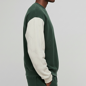 Autumn Fleece Drop Shoulder Color Block Print Men's Sweatshirts Custom Embroidered Logo <b>Applique</b> Stonewashed Streetwear - Product Image 3