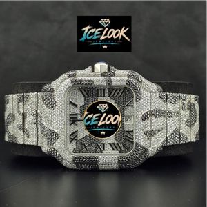 ICELOOK JEWELRY ผู้ชายหรูหราสแตนเลสสตีลนาฬิกาสแควร์ 40 มม. อะนาล็อก แซฟไฟร์คริสตัลกรอบหน้าปัดตัวเลขโรมัน 20 มม. - Product Image 1