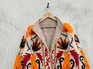 <b>Women</b> Artisan <b>Velvet</b> Embroidered Suzani <b>Jacket</b> With Floral Patten Full Sleeve Stand Collar Handmade Bohemian Autumn Outerwear - Product Image 3