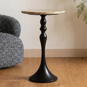 Table d'appoint moderne avec plateau rond en marbre et base en métal noir, meubles contemporains pour salon, table décorative d'appoint - Product Image 3