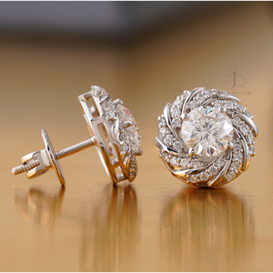 1.90 CT 14K Gold Flower Halo Swirl Lab-Grown Diamond Stud <b>Earrings</b> VS1 Clarity Good Cut for Weddings and Parties - Product Image 4