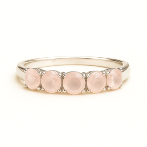 Bague de Fiançailles et d'Anniversaire Classique en Argent Sterling 925 Plaqué Rhodium avec 5 Pierres de Quartz Rose Certifiées – Cadeau Idéal pour Fêtes et Cérémonies - Product Image 2