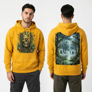 Sudadera con Capucha Amarilla Mostaza Personalizada para Hombre, Sudadera con Gráfico de Calavera Voodoo en el Pantano, Estampado de Escena de Bosque Encantado, Estilo Místico Chamánico, Ropa Urbana - Product Image 1