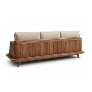 Sofá Moderno de 3 Plazas de Madera de Teca Sólida, Sofá de Lujo Tapizado para Sala de Estar, Sofá Escandinavo de Madera para Hotel, Villa o Apartamento - Product Image 2