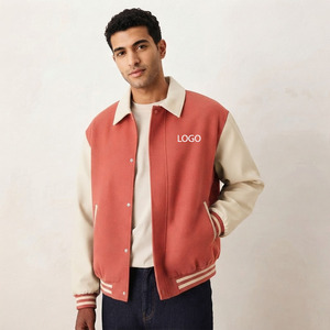High Quality Custom Logo Double Breasted Thin <b>Men's</b> Spring Eco-Friendly Windproof Stand Varsity <b>Jacket</b> Fleece Cotton <b>Letter</b> - Product Image 5