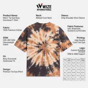 เสื้อยืดคอกลมแขนสั้นผู้ชายไซส์ใหญ่พิเศษ ลายมัดย้อม ผ้าฝ้าย ทรงหลวม สไตล์ลำลอง ยี่ห้อ WIZE INTERNATIONAL - Product Image 6