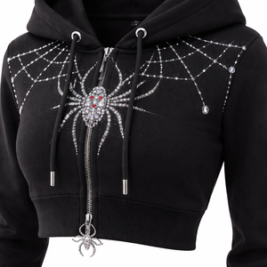 Wholesale Custom Premium Winter Autumn Printed <b>Sequined</b> Spider Hoodie with Rhinestones-OEM Supplier for Womens Fashion - Product Image 4