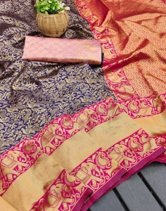 KV Unstitched Cotton Silk <b>Blouse</b> Material Printed <b>Saree</b> - Product Image 2