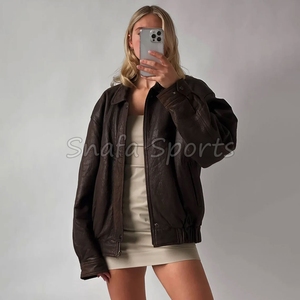 <b>Women's</b> Winter Oversize Vintage <b>Bomber</b> Sheep Skin Leather <b>Jacket</b> Knitted Breathable <b>Lightweight</b> Casual Leather <b>Jackets</b> - Product Image 6