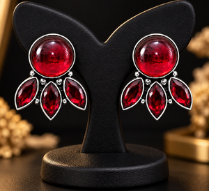 Wholesale Price Oxidized <b>Silver</b> Red Stone Fashion <b>Stud</b> <b>Earrings</b> <b>for</b> <b>Women</b> Artificial Jewelry Factory Direct - Product Image 6