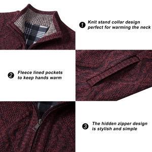 Pull tricoté décontracté pour homme, beige, à col montant, entièrement zippé, chaud, à manches longues, avec texture, style cardigan - Product Image 5
