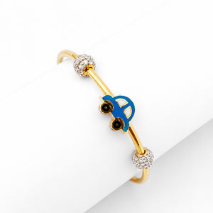 18KT Gold Blue Enamel Car Charm <b>Bangle</b> <b>Bracelet</b> with Diamond Accent Beads High Polish Cute Fashion Jewelry for Women Girls Daily - Product Image 2