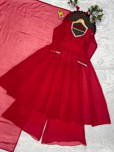 Red Floor-Length Anarkali <b>Suit</b> With Silver Traditional Indian Pakistani Wear <b>Women's</b> <b>Wedding</b> <b>Dress</b> Regular Fit - Product Image 6