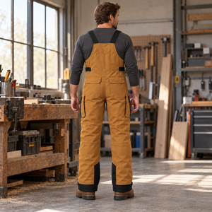 Mens Breathable Cotton Workwear Bib Overalls Reinforced <b>Knee</b> Panels Cargo Pockets Adjustable Shoulder <b>Straps</b> Front Zip - Product Image 4