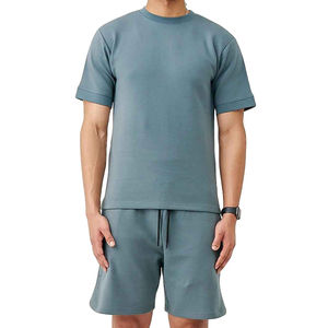 Ensemble de survêtement et short d'été 2 pièces personnalisé pour homme en coton respirant, coupe oversize, vierge - Product Image 1