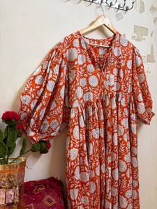 Robe midi bohème florale 100% coton pour femmes, été, décontractée, manches longues, coupe ample, silhouette en A, écologique, respirante - Product Image 6