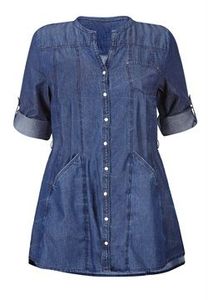 Chemise en jean pour femme, en coton lavé, à manches courtes, boutonnée, col rabattu, avec poches, pour un usage quotidien - Product Image 1
