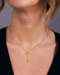 Collar Lariat de Oro Amarillo de 14K con Diamante Cultivado en Laboratorio en Forma de Círculo - Product Image 2