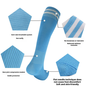 Chaussettes de football mi-hautes rayées respirantes en tricot pour adultes, vêtements de sport, blanc, noir, rouge, jaune, bleu - Product Image 4