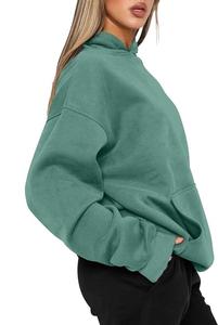 New Arrival Of Women's 100% Cotton Long Sleeve Round Neck Shoulder Slope Solid Color Comfortable Pullover Hoodie - Product Image 6