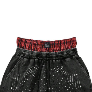 Shorts Bermuda Taille Mi-Haute Double en Coton 100% French Terry Brodé Effet Vieilli de Haute Qualité, Respirant et Écologique - Product Image 3