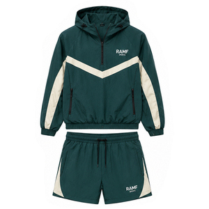 Conjunto Corto Cortavientos con Logotipo Personalizado, Chaqueta de Nailon Ligera, Pantalones Cortos con Bloques de Color, Conjunto Corto con Sudadera Cortavientos para Hombre - Product Image 3