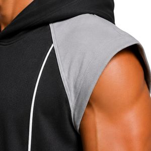 Conjunto Deportivo para Hombre, Negro y Gris Claro, Sin Mangas, con Capucha, Logotipo Personalizado, para Gimnasio, Fitness, Entrenamiento, Sudadera con Capucha y Pantalones Cortos, Ropa Deportiva - Product Image 4