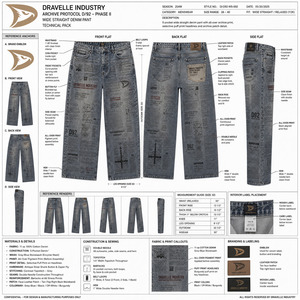 DRAVELLE INDUSTRY Jean droit pour homme en denim imprimé numérique, taille haute, coupe régulière, délavé, style streetwear automne - Product Image 6