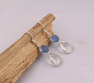 Wholesale Two Stone Faceted <b>Earrings</b> 925 <b>Sterling</b> <b>Silver</b> Multi Gemstone <b>Dangle</b> <b>Earrings</b> Manufacturer Handcrafted Blue - Product Image 2