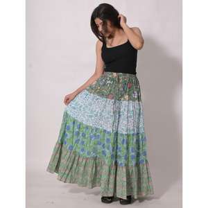 กระโปรงยาวลายดอกพิมพ์บล็อกผ้าฝ้ายสไตล์โบฮีเมียน งานแฮนด์เมด ซักได้ ดีไซน์จีบระบาย สำหรับผู้หญิง ใส่ในช่วงฤดูร้อน - Product Image 5
