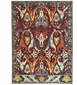 Tapis de sol rectangulaire fait main en laine, style persan, motif abstrait, antidérapant, en latex, à poils moyens, nettoyage localisé, pour salon - Product Image 4