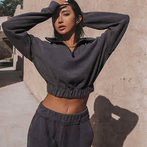 Women’s Two Piece Lounge Set Quarter Zip Pullover Sweatshirt Wide Leg Pants Casual Cream Matching <b>Tracksuit</b> Suit Comfortable - Product Image 2