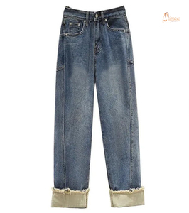 Nouveau jean en denim pour femme, taille mi-haute, en pur coton, avec design patchwork à pois respirant et effet usé, collection printemps - Product Image 1