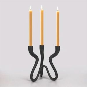 Modern Minimalist <b>Black</b> Metal <b>Candelabra</b> 3 Arm Taper Candle Holder Abstract Artistic Table Centerpiece for Home Decor Wedding - Product Image 1