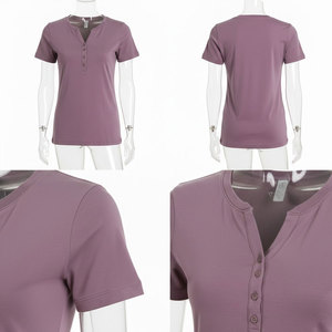 Chemises de sport décontractées pour femmes, à manches courtes, boutonnées, coupe régulière, col rond, légères, pour la salle de sport et les entraînements - Product Image 6