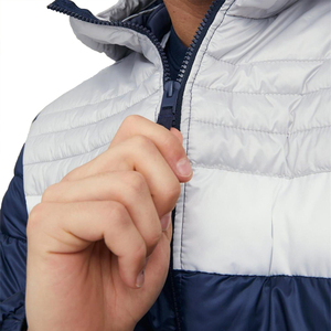 Men's Hooded Puffer <b>Jacket</b> Color Blocking Navy White Windproof Winter Casual Zipper Closure Regular Fit - Product Image 6