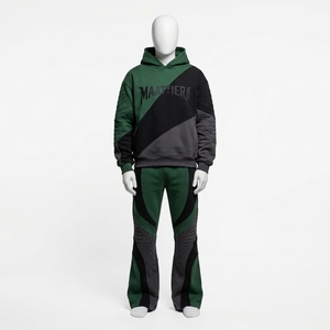 Mens Green <b>Black</b> Gray Quilted Tracksuit Set <b>Zip</b> Up <b>Hoodie</b> Jacket Wide Leg Pants Custom Streetwear Sportswear - Product Image 3