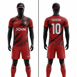 Uniforme de football en polyester interlock premium 160 GSM, rouge et noir, sublimation, logo personnalisé, kit d'équipe - Product Image 1