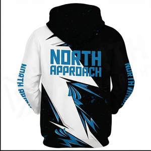 North Approach Men's <b>Zip</b>-<b>Up</b> Hoodie Black <b>White</b> Blue Print Casual Hooded Sweatshirt Regular Fit Polyester Knitted Autumn Wear - Product Image 2